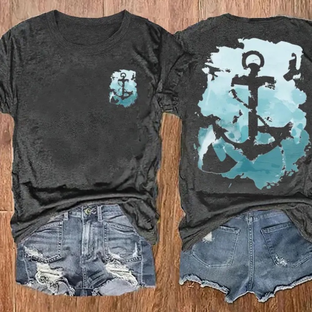 Dark grey T-Shirt with Blue/teal Anchor Design S